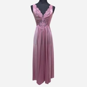 Vintage Olga Orchid Purple/Pink Floral Butterfly Lace Nightgown (Medium)